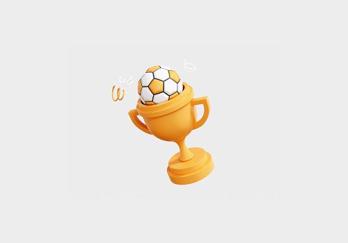 Goldener Pokal mit eine Gold Weißem Fußball der oben raus kommt.
